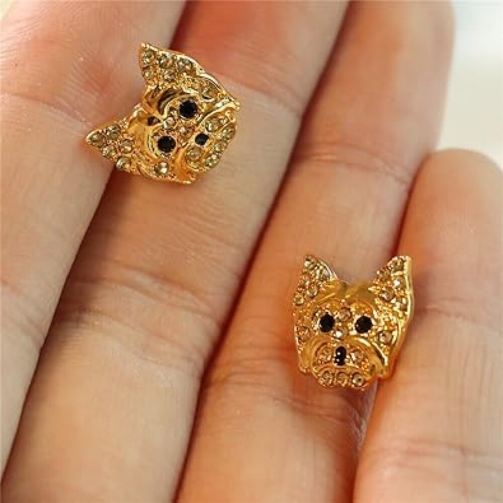 Cute Yorkie Dog Earrings Post Style Gold Color Great Gift Ideas !!